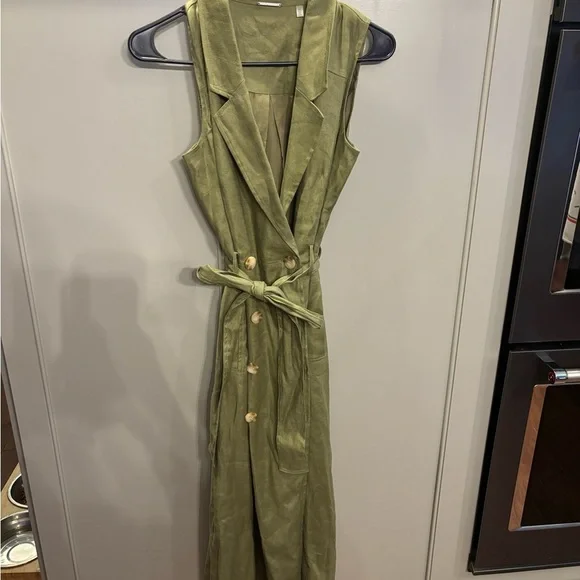Elie Tahari Green Linen Double Breasted Shirt Dress 4 - Picture 3 of 7